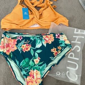 Cupshe Mustard Bikini Top and Floral Bottom
